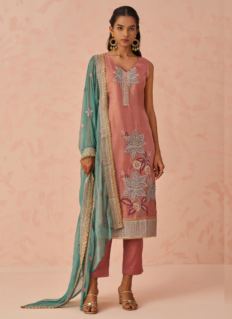 Vegaa Fashion Peach Crush Embroidered Salwar Suit | Grocsy