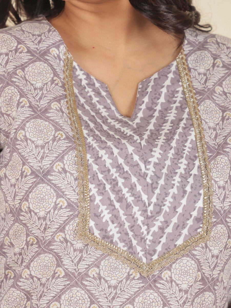 Aramya Straight Soft Cotton Floral Print Women's Kurta - Beige | Grocsy