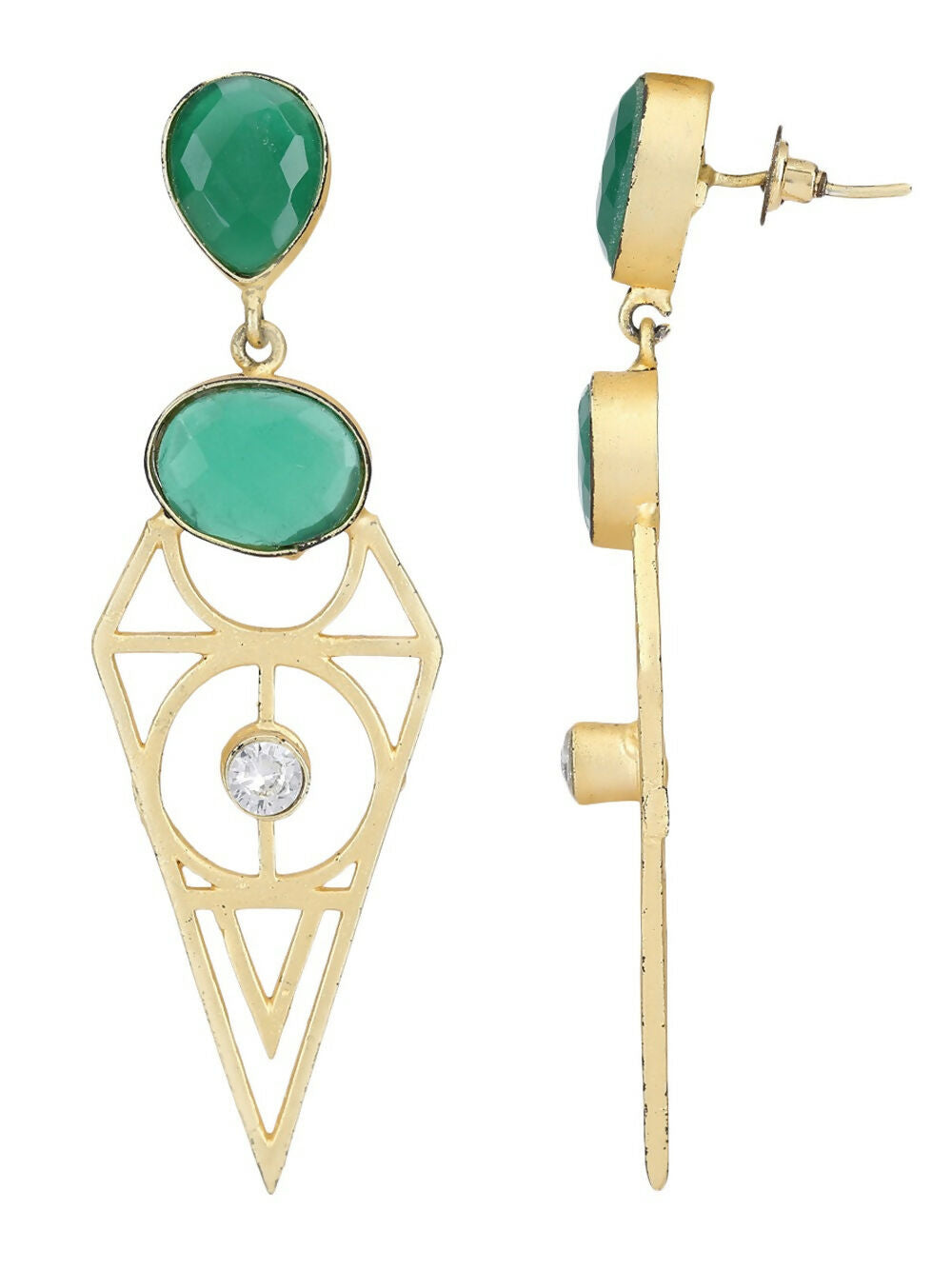 Joban Fashion Women Green Stone Matte Gold Earrings | Grocsy