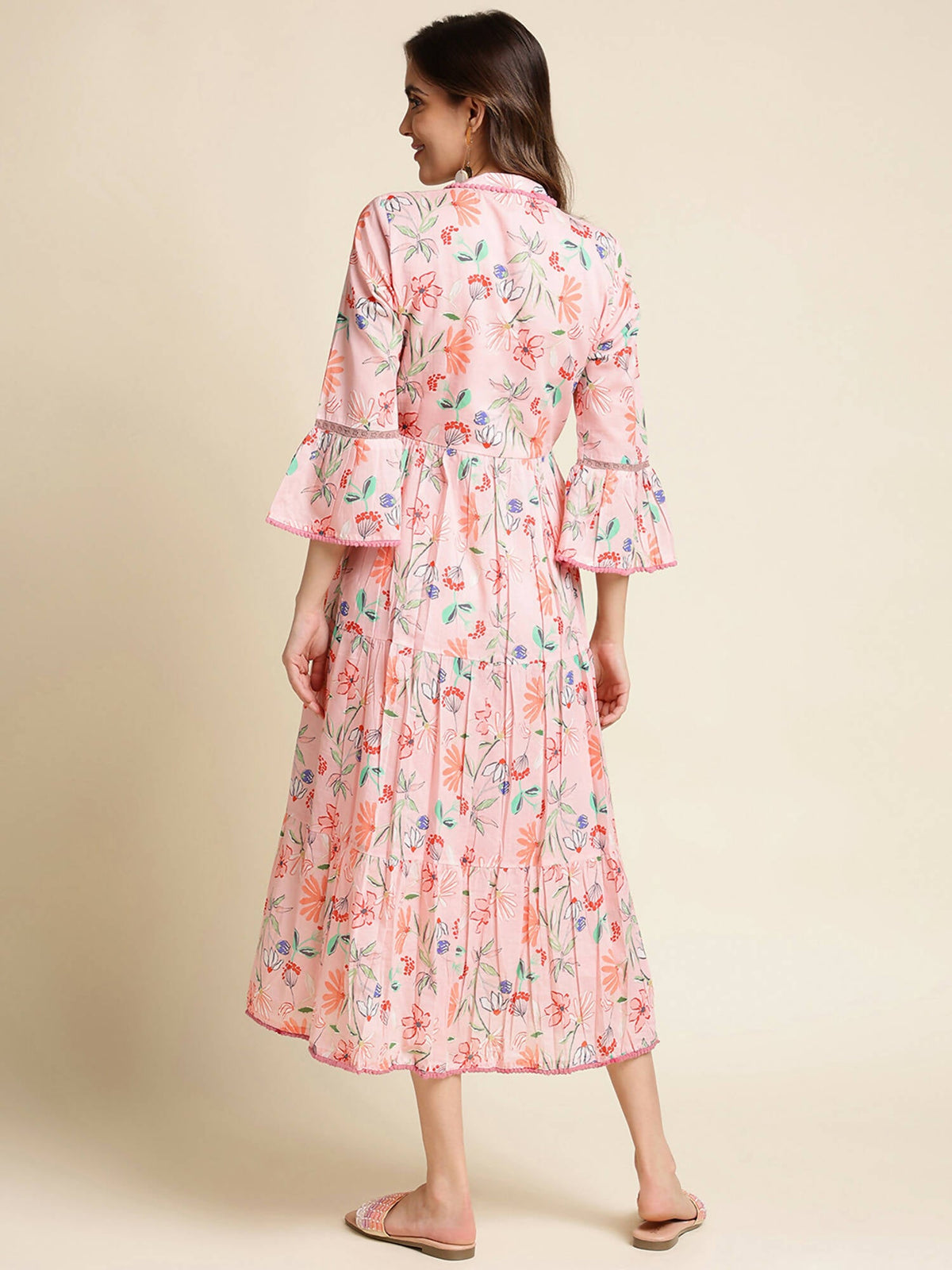 Pink Cotton Floral Printed Dress - Nandani | Grocsy
