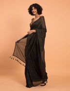 Suta Black Woven Zari Striped Pure Handloom Cotton Saree | Grocsy