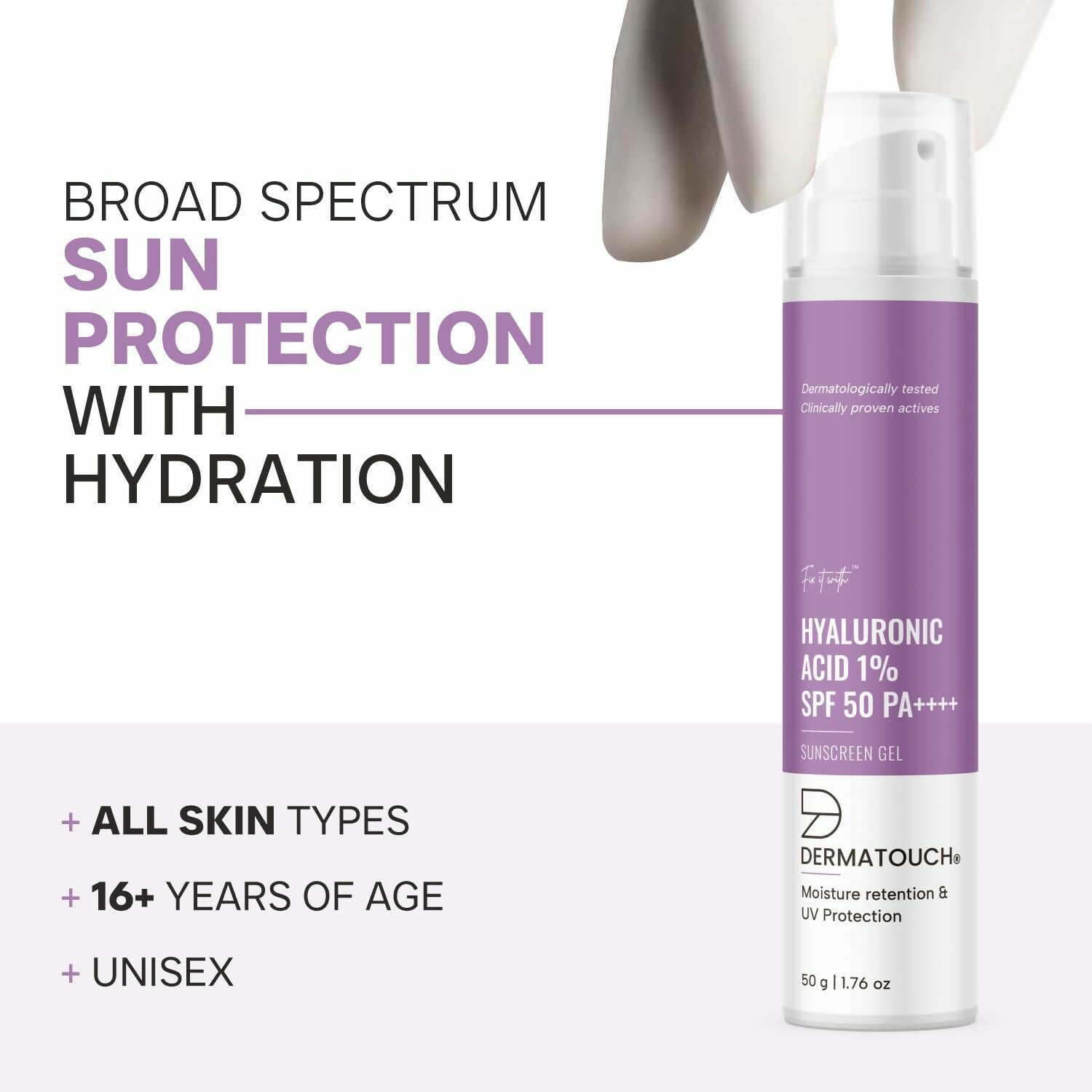 Dermatouch Hyaluronic Sunscreen Hydrating Ultra Light Aqua Gel With SPF 50 PA++++ | Grocsy
