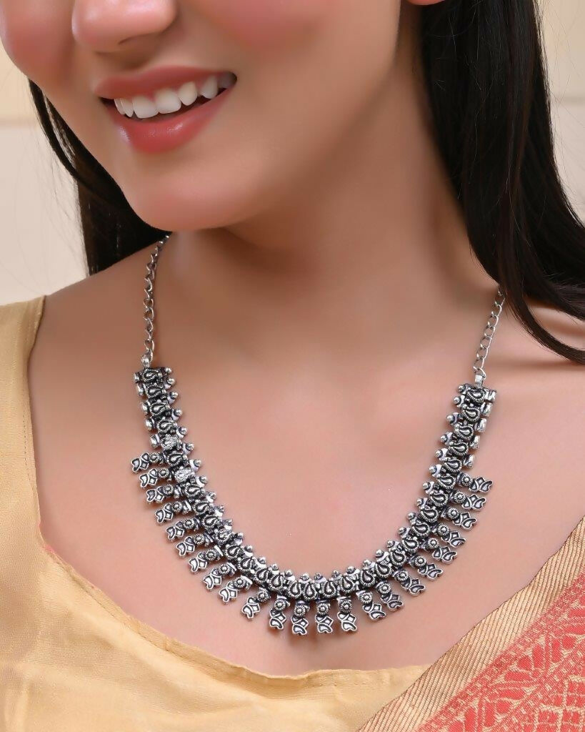 VOJ Silver-Toned Silver-Plated Oxidized Necklace | Grocsy