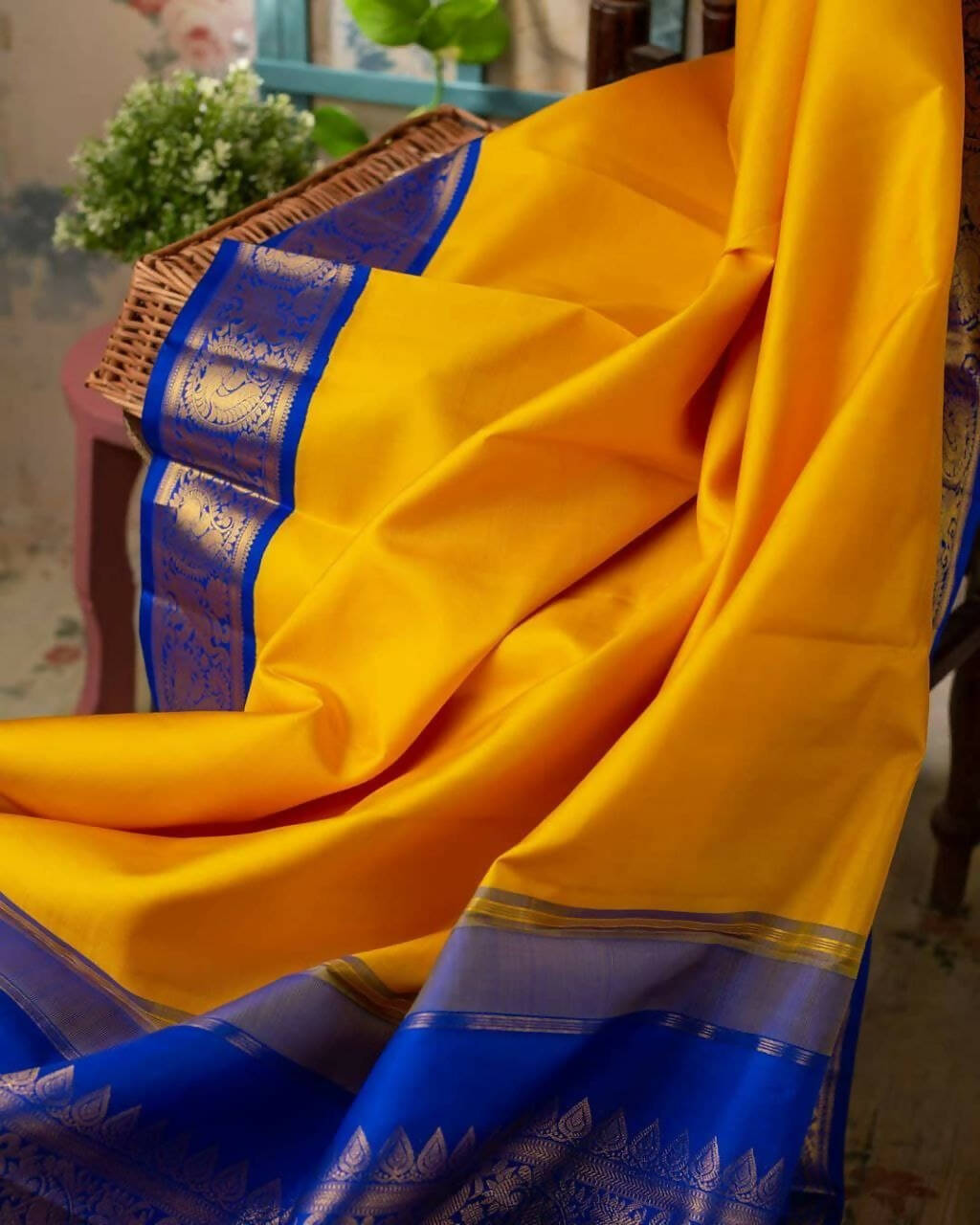 DEIANA'S Beautiful Designer Golden zari Soft Lichi Silk Saree - Yellow | Grocsy