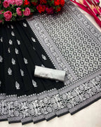 DEIANA'S Beautiful Designer Golden zari Soft Lichi Silk Saree - Black | Grocsy