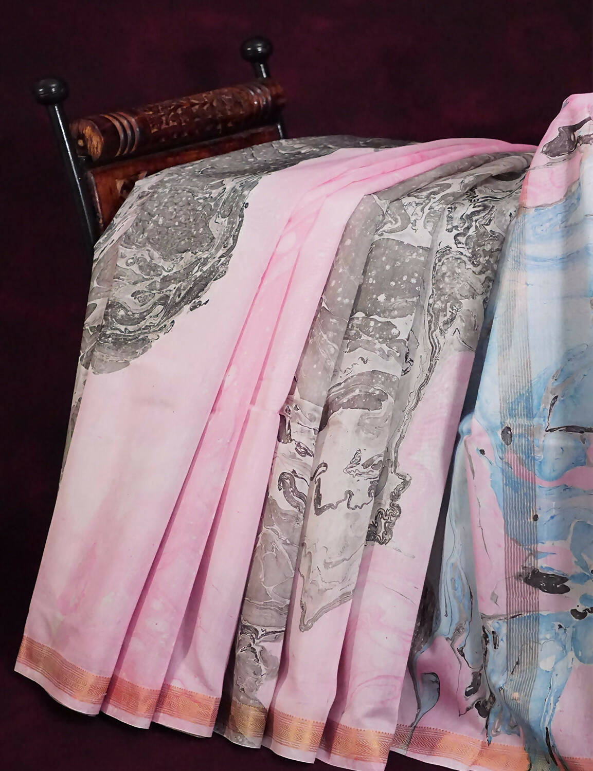 Shades Of Baby Pink And Cloud Blue Printed Chanderi Saree For Regular/Office Wear By Gayathri Reddy Designer Studio | Grocsy
