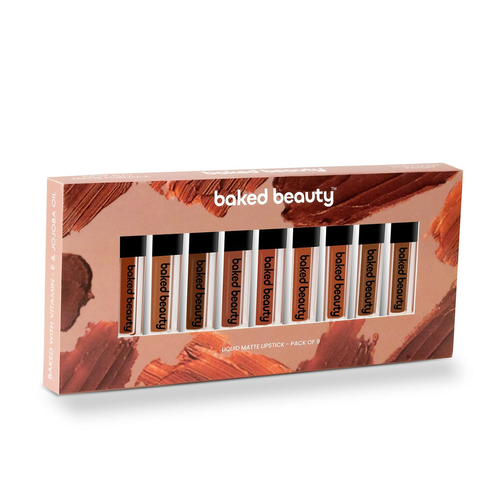 Baked Beauty Liquid Matte Lipstick Brown Palette (Set of 9) | Grocsy