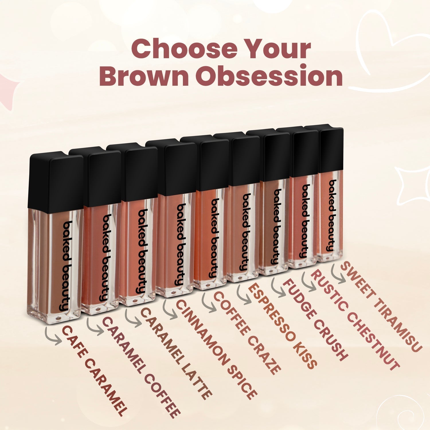 Baked Beauty Liquid Matte Lipstick Brown Palette (Set of 9) | Grocsy