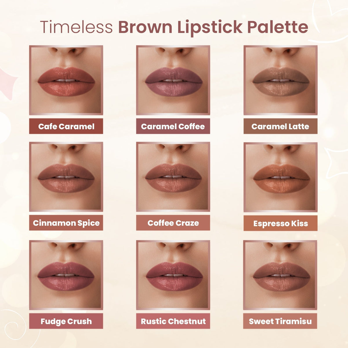 Baked Beauty Liquid Matte Lipstick Brown Palette (Set of 9) | Grocsy