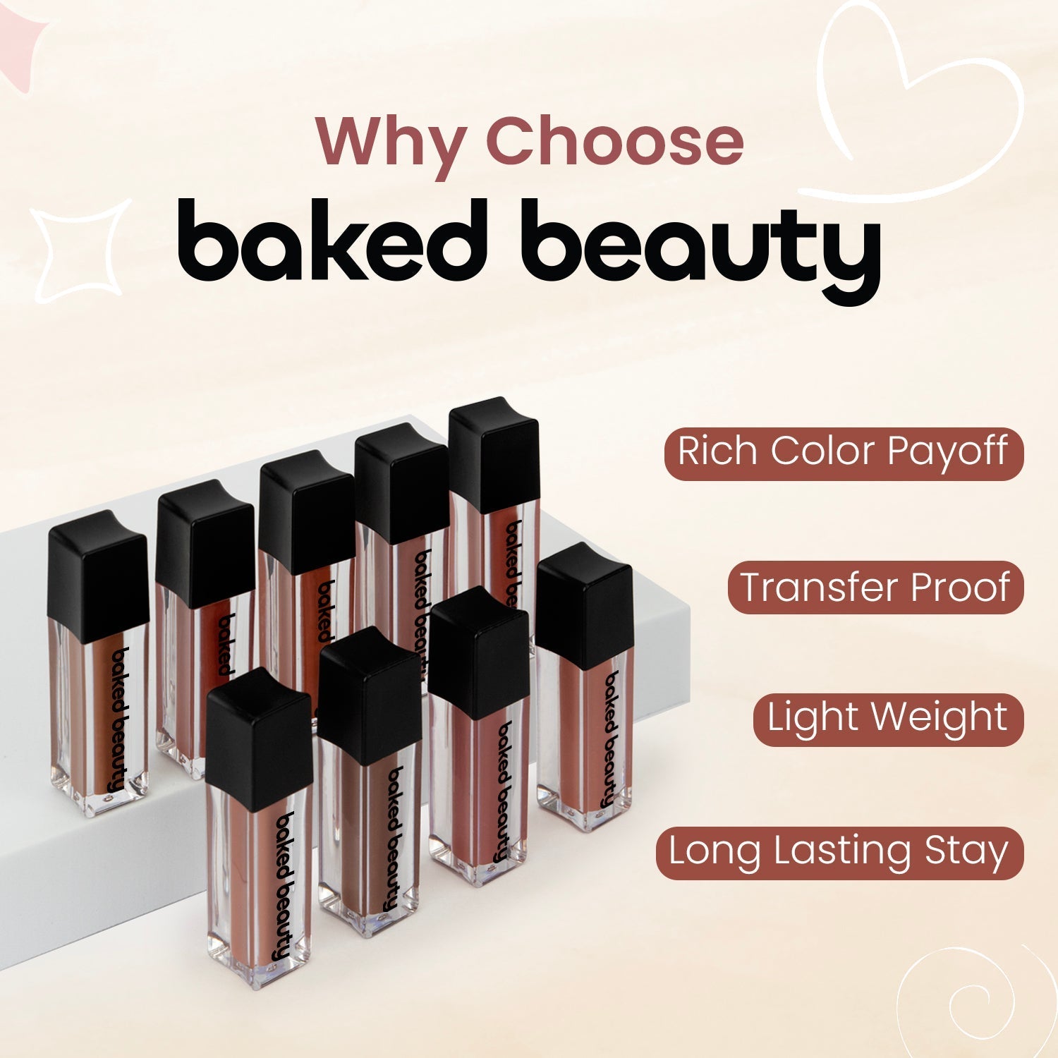 Baked Beauty Liquid Matte Lipstick Brown Palette (Set of 9) | Grocsy