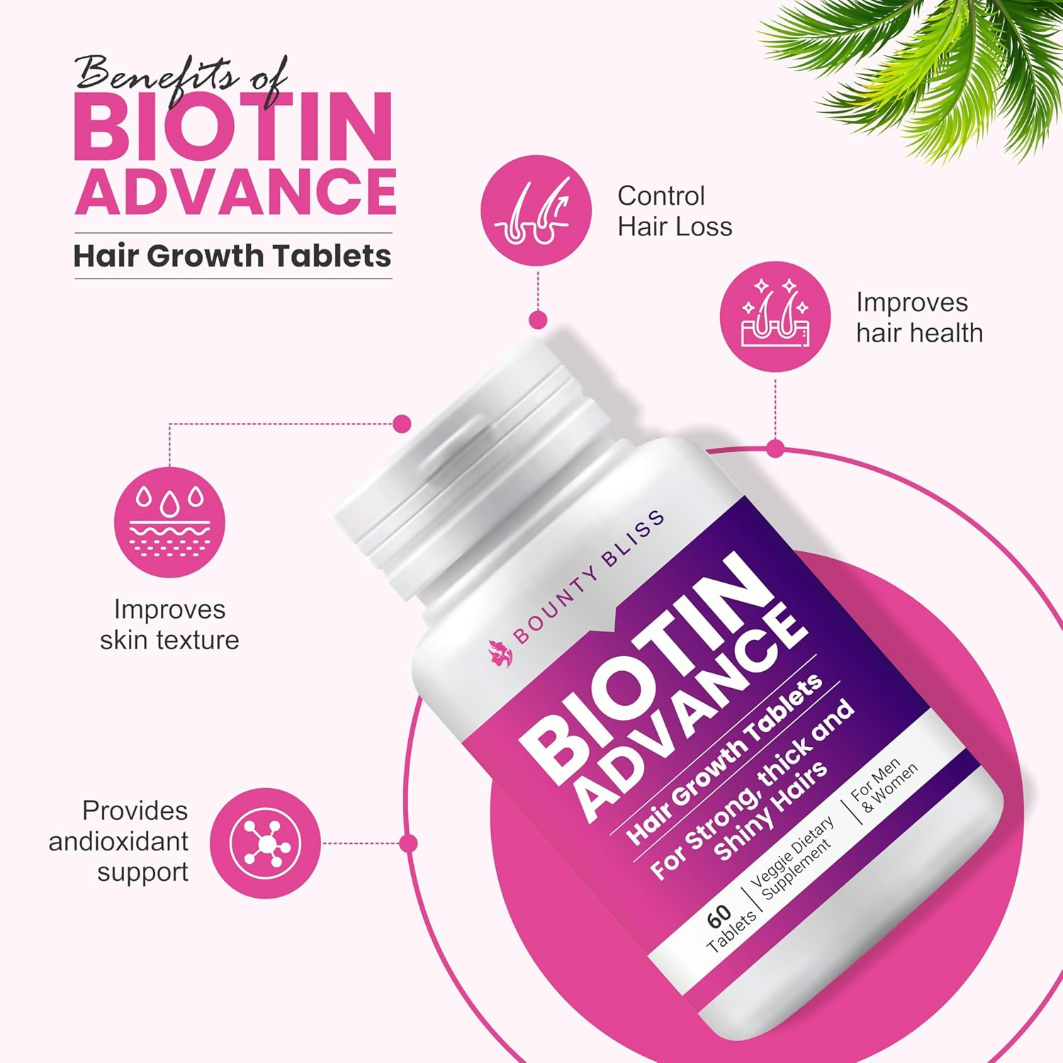 Bounty Bliss Biotin Advance Hair Growth Tablets Beauty & Hair Growth Gummies | Grocsy