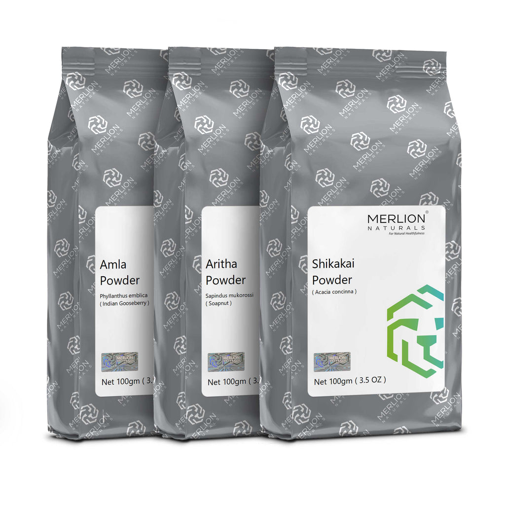 Merlion Naturals Amla Aritha and Shikakai Powder Combo | Grocsy