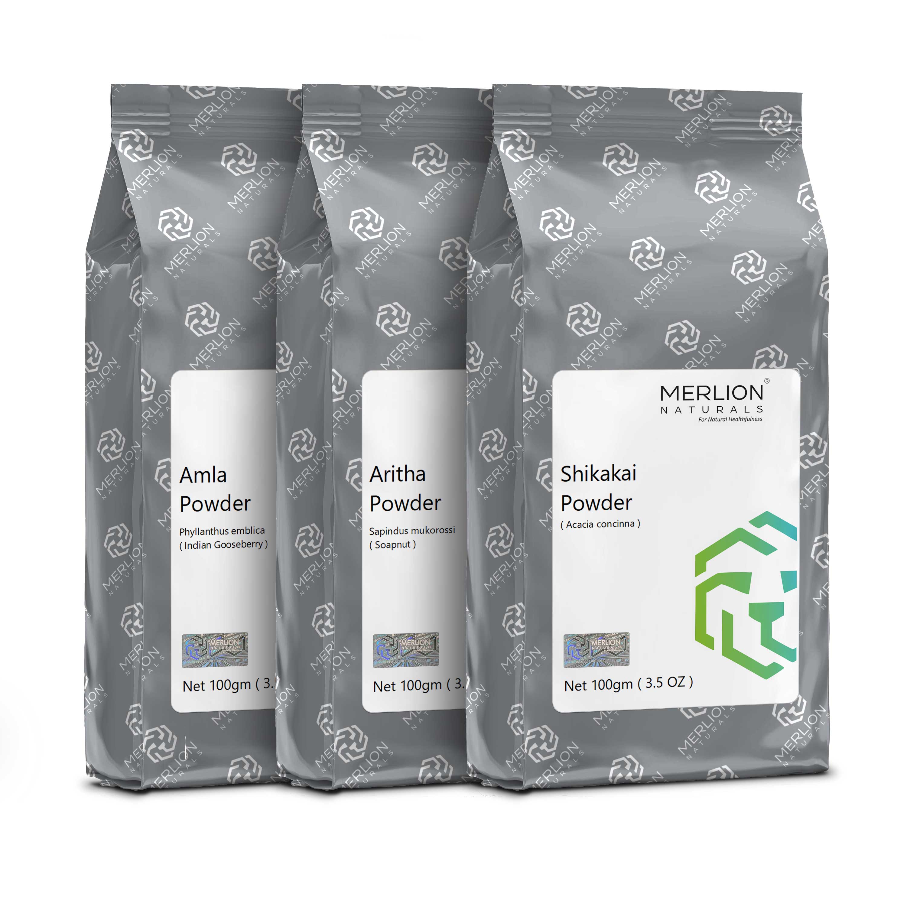 Merlion Naturals Amla Aritha and Shikakai Powder Combo | Grocsy