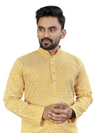 Anaita Yellow Lucknowi Work Silk Straight Kurta | Grocsy