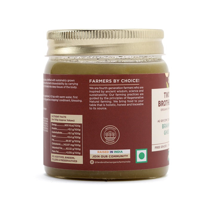 Two Brothers Organic Farms Brahmi Ghee | A2 Gir Cow Ghee (Brahmi) | Cultured Cow Desi Ghee | Curd-Churned Bilona Ghee | Pure, Natural, And Healthy | Grocsy