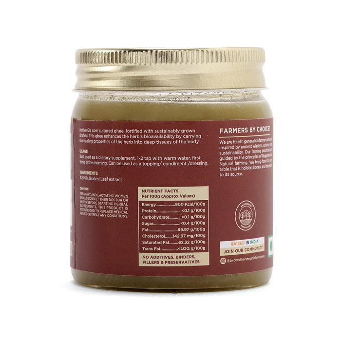 Two Brothers Organic Farms Brahmi Ghee | A2 Gir Cow Ghee (Brahmi) | Cultured Cow Desi Ghee | Curd-Churned Bilona Ghee | Pure, Natural, And Healthy | Grocsy