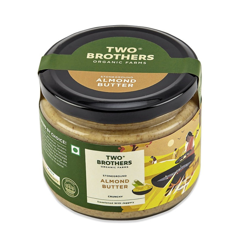 Two Brothers Organic Farms Stoneground Almond Butter Crunchy Sweetened With Jaggery | Grocsy