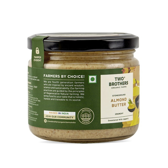 Two Brothers Organic Farms Stoneground Almond Butter Crunchy Sweetened With Jaggery | Grocsy