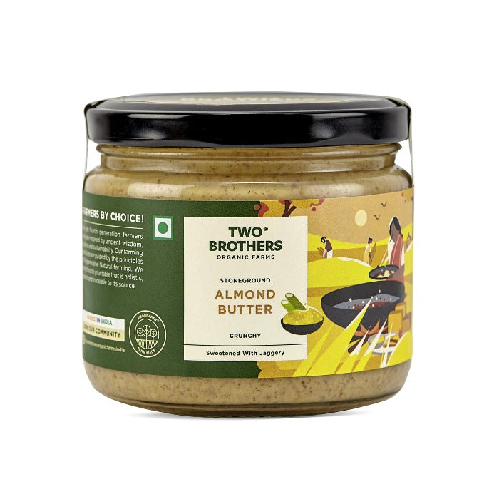 Two Brothers Organic Farms Stoneground Almond Butter Crunchy Sweetened With Jaggery | Grocsy