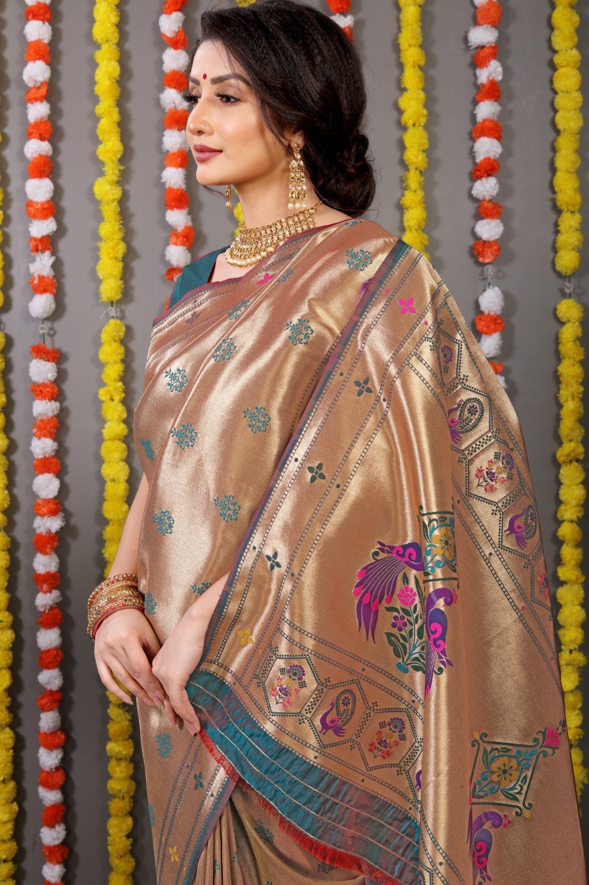 Anaita Green Woven Design Pure Silk Banarasi Saree With Blouse | Grocsy