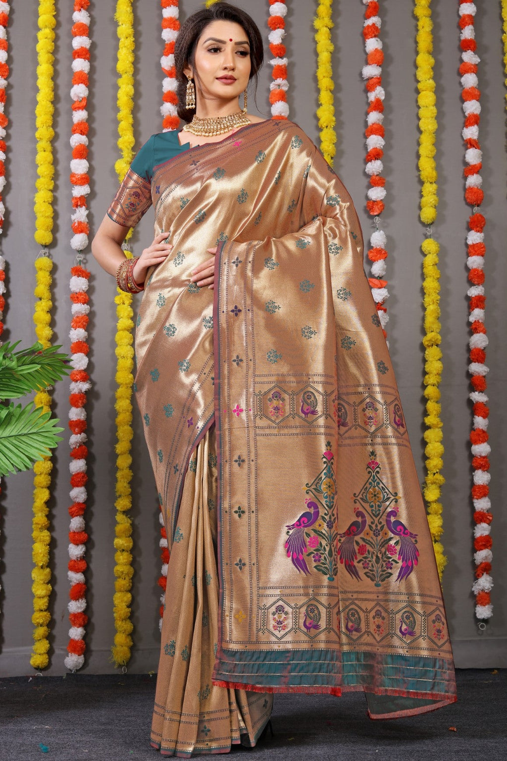 Anaita Green Woven Design Pure Silk Banarasi Saree With Blouse | Grocsy