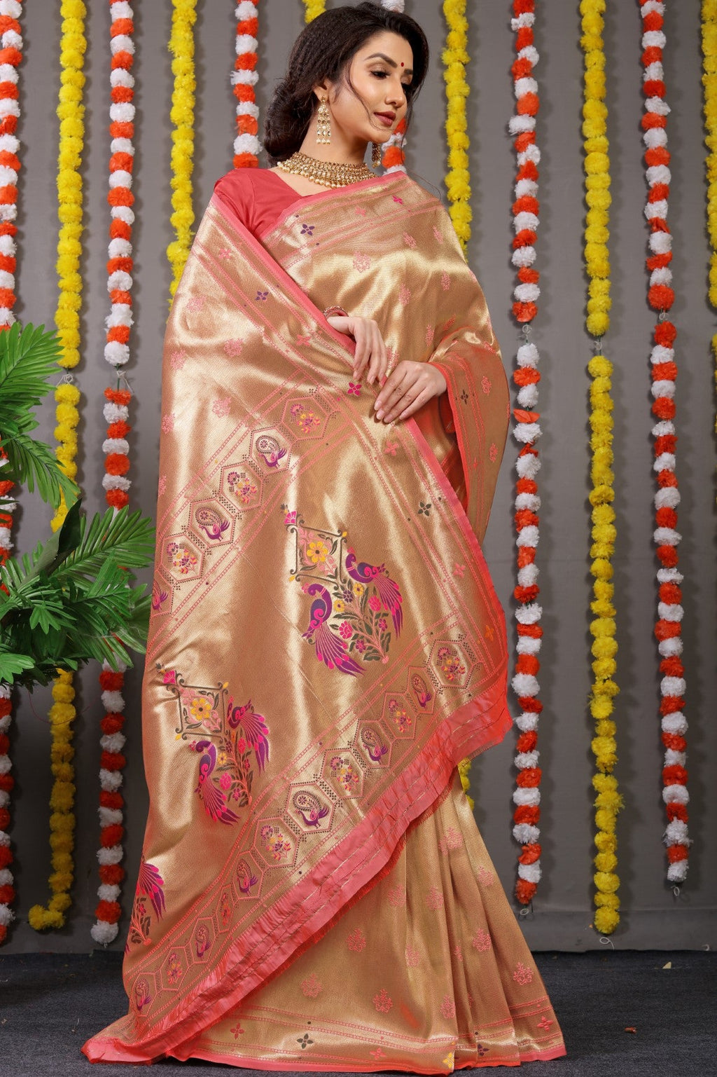 Anaita Orange Woven Design Pure Silk Banarasi Saree With Blouse | Grocsy