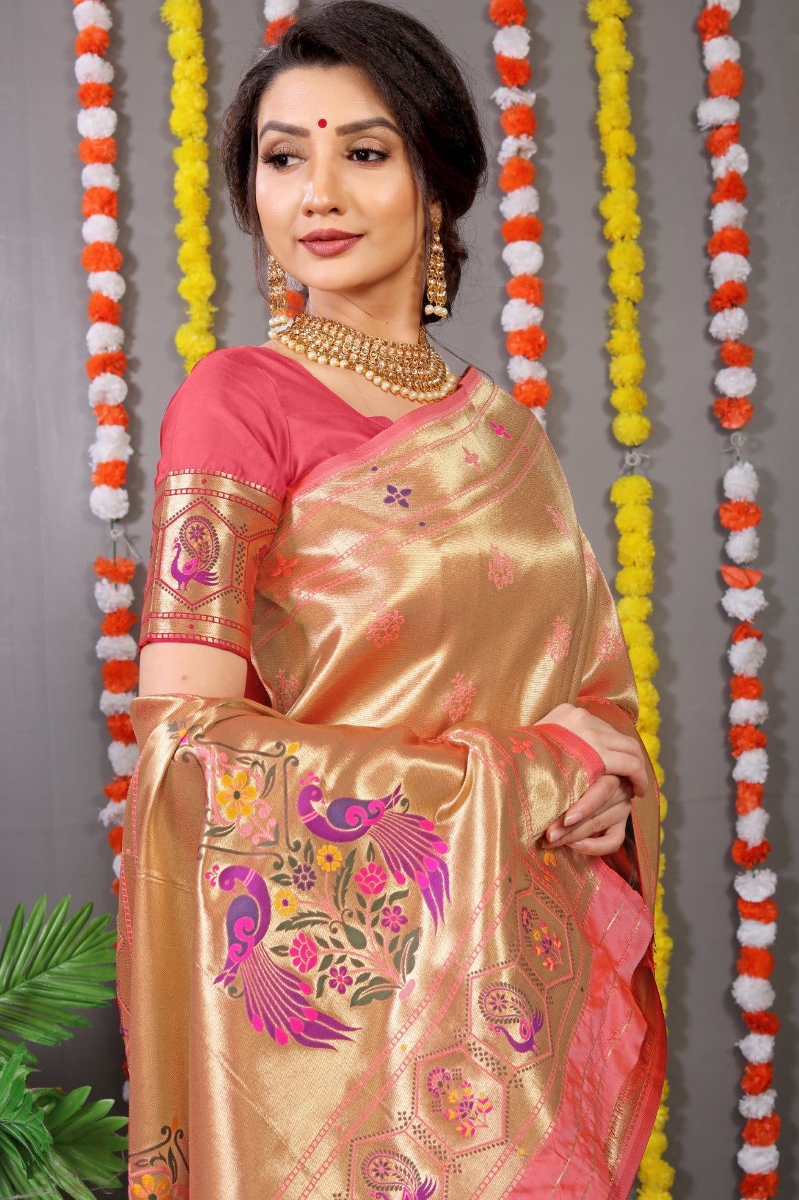 Anaita Orange Woven Design Pure Silk Banarasi Saree With Blouse | Grocsy