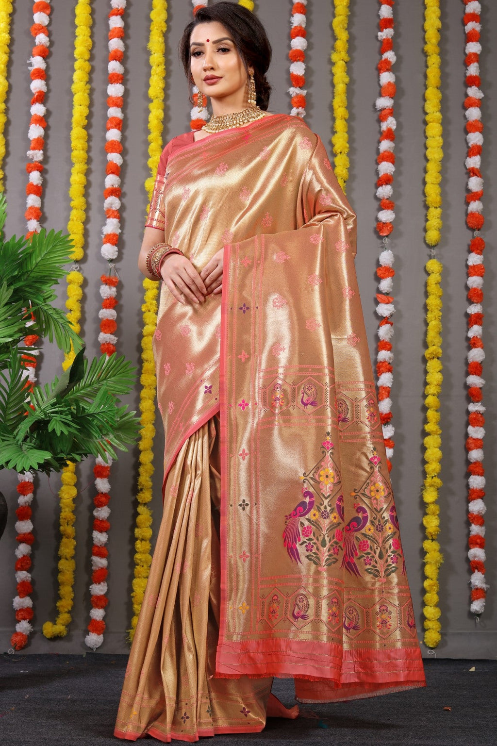 Anaita Orange Woven Design Pure Silk Banarasi Saree With Blouse | Grocsy