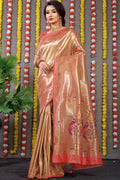 Anaita Orange Woven Design Pure Silk Banarasi Saree With Blouse | Grocsy