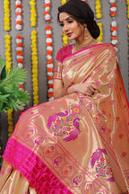 Anaita Pink Woven Design Pure Silk Banarasi Saree With Blouse | Grocsy