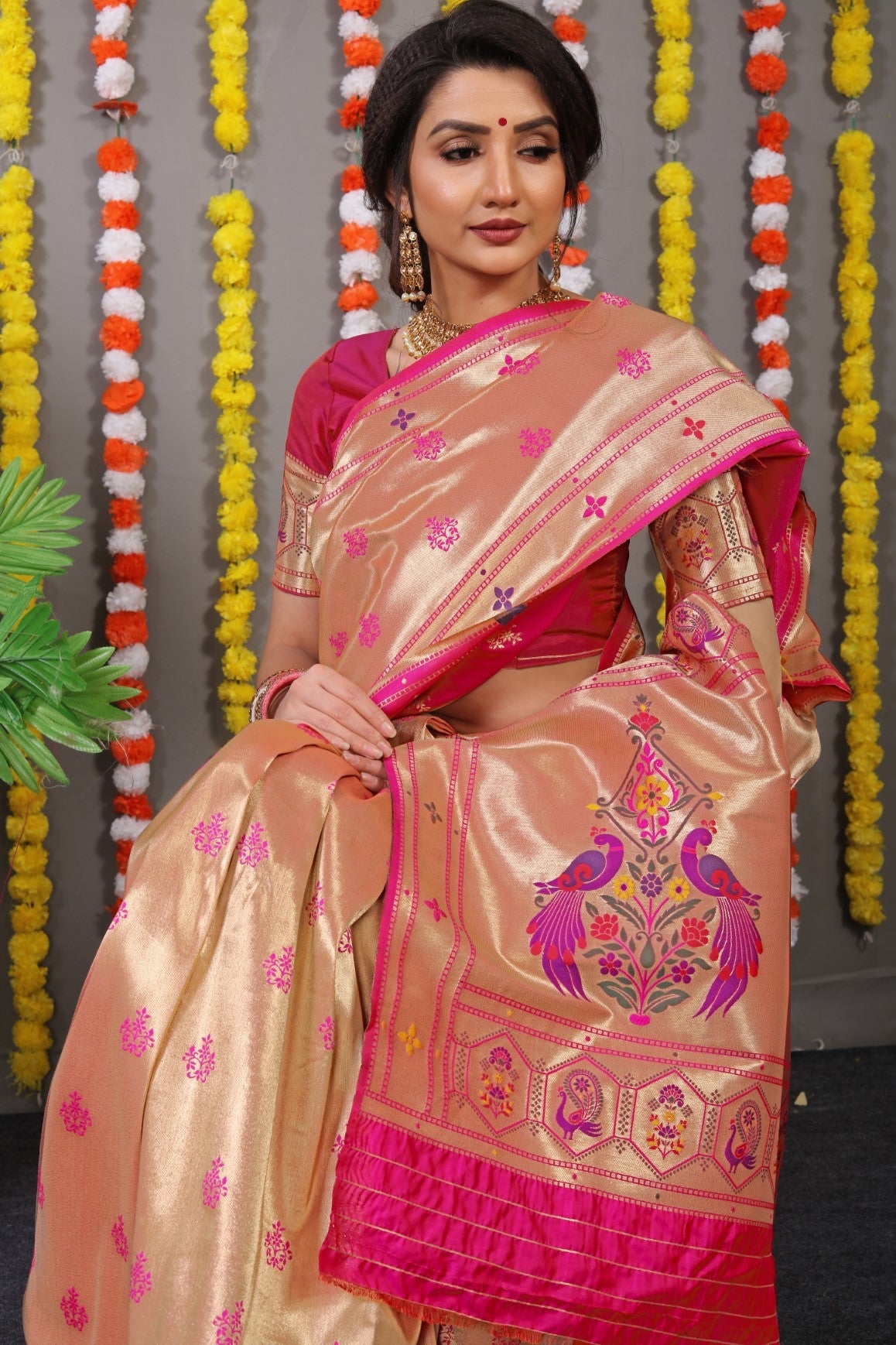 Anaita Pink Woven Design Pure Silk Banarasi Saree With Blouse | Grocsy