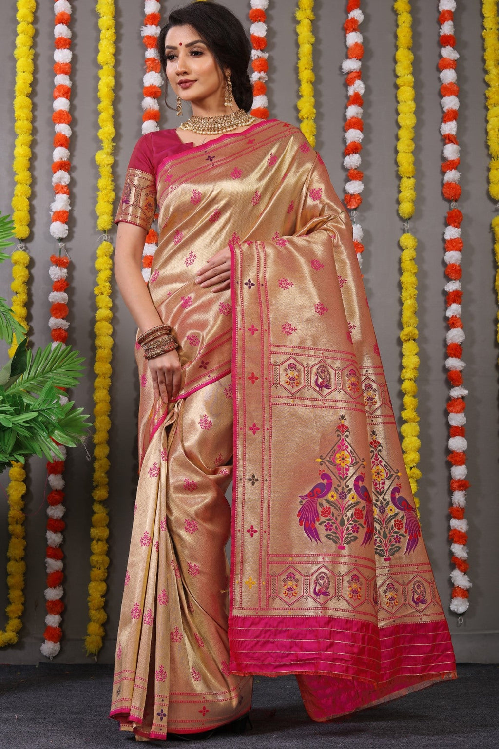 Anaita Pink Woven Design Pure Silk Banarasi Saree With Blouse | Grocsy