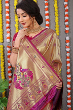 Anaita Purple Woven Design Pure Silk Banarasi Saree With Blouse | Grocsy