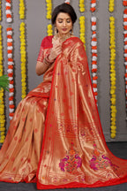 Anaita Red Woven Design Pure Silk Banarasi Saree With Blouse | Grocsy