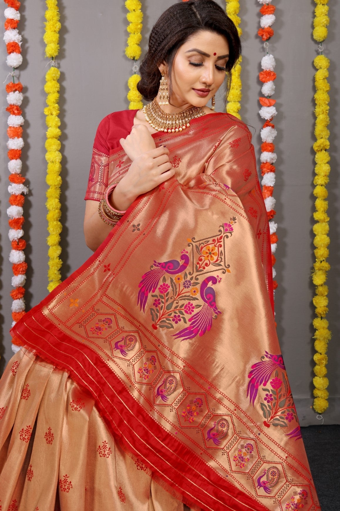 Anaita Red Woven Design Pure Silk Banarasi Saree With Blouse | Grocsy