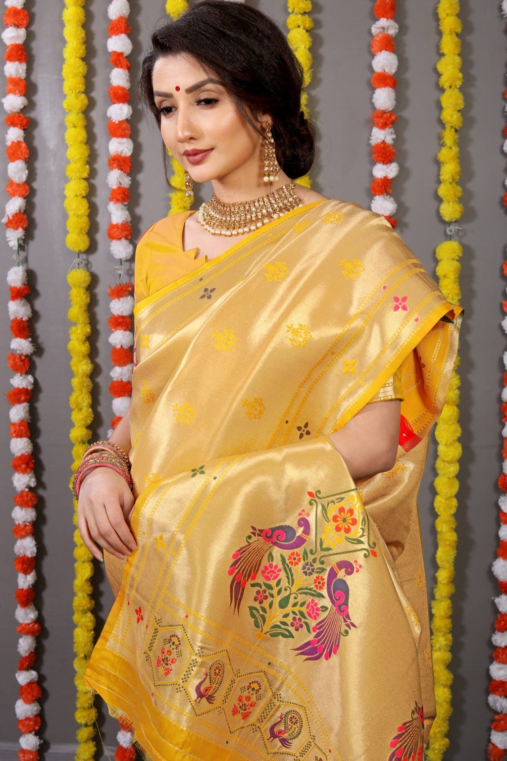 Anaita Yellow Woven Design Pure Silk Banarasi Saree With Blouse | Grocsy