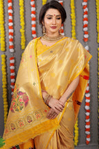 Anaita Yellow Woven Design Pure Silk Banarasi Saree With Blouse | Grocsy