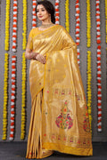 Anaita Yellow Woven Design Pure Silk Banarasi Saree With Blouse | Grocsy