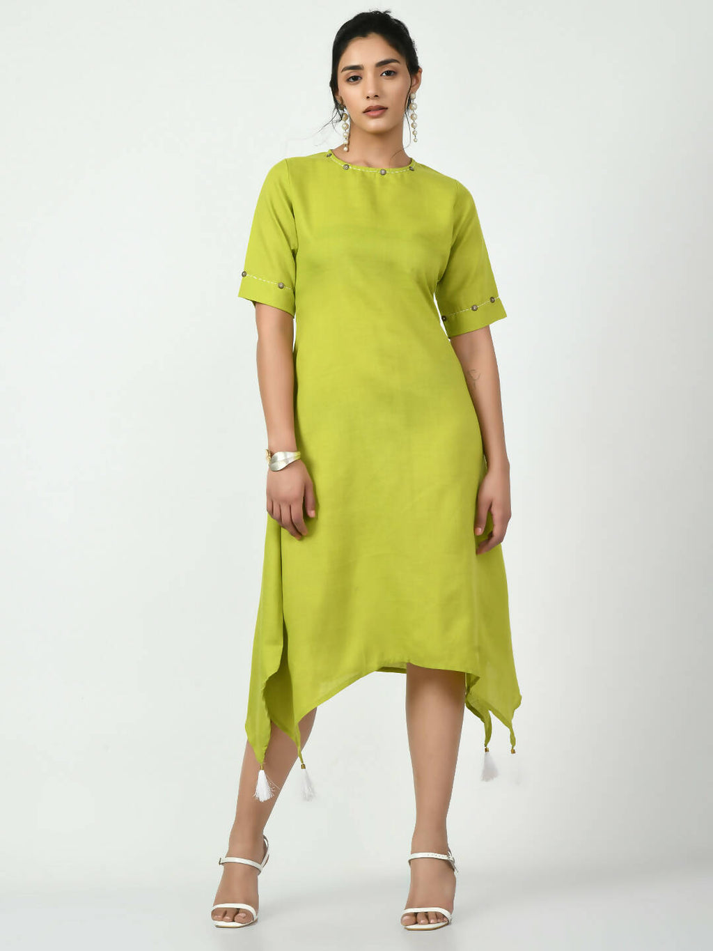 Myshka Women's Green A-Line Solid Kurta | Grocsy