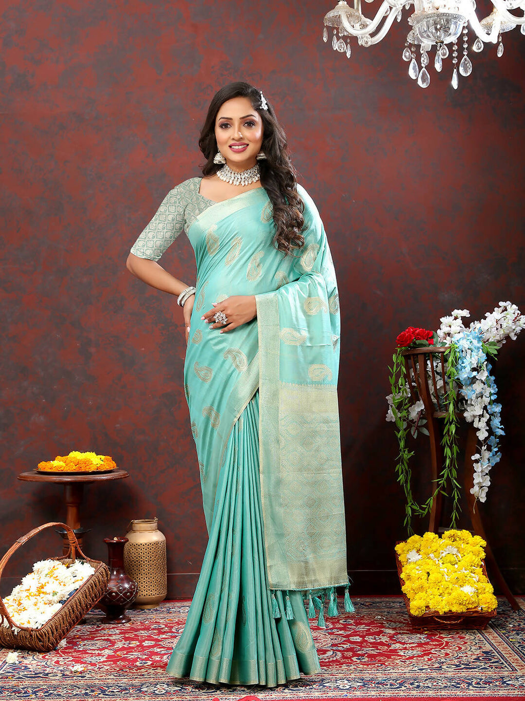 Lorenvalley Fashion Skyblue Cotton Woven Design with Zari Weaving Design Saree | Grocsy