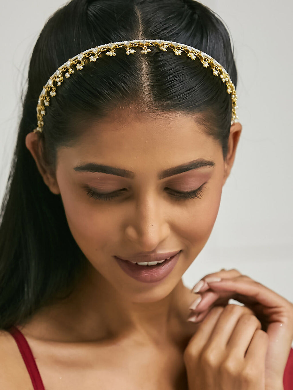 Nuyug 22K Gold-Plated Pearl Drops Matha Patti cum Necklace | Grocsy