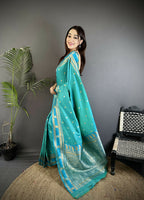 Joban Fashion Sea Green Banarasi Soft Silk Woven Saree | Grocsy