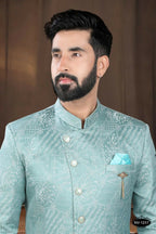 Joban Fashion Men's Blue Woven Jacquard Kurta with Pyjama | Grocsy