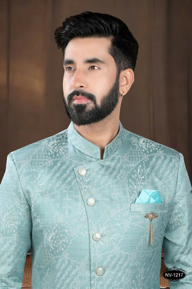 Joban Fashion Men's Blue Woven Jacquard Kurta with Pyjama | Grocsy