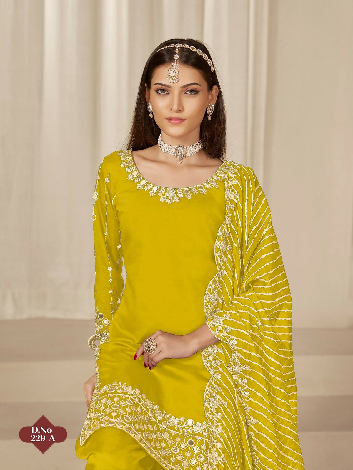 Anaita Yellow Roman Silk Stitched Suit with Embroidery & Real Mirror Work | Grocsy