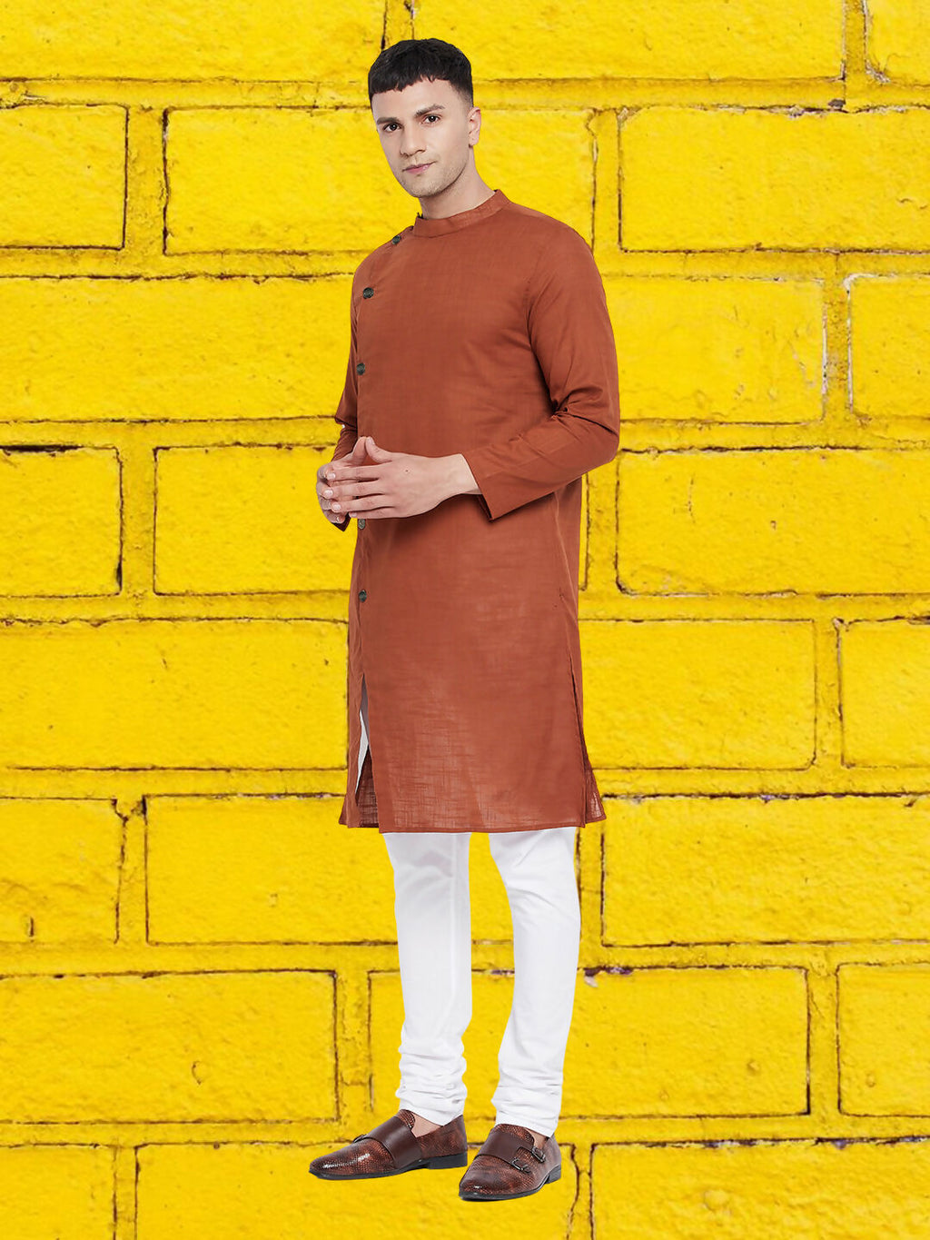 Even Apparels Men's Asymetrical Brown Sherwani Kurta | Grocsy