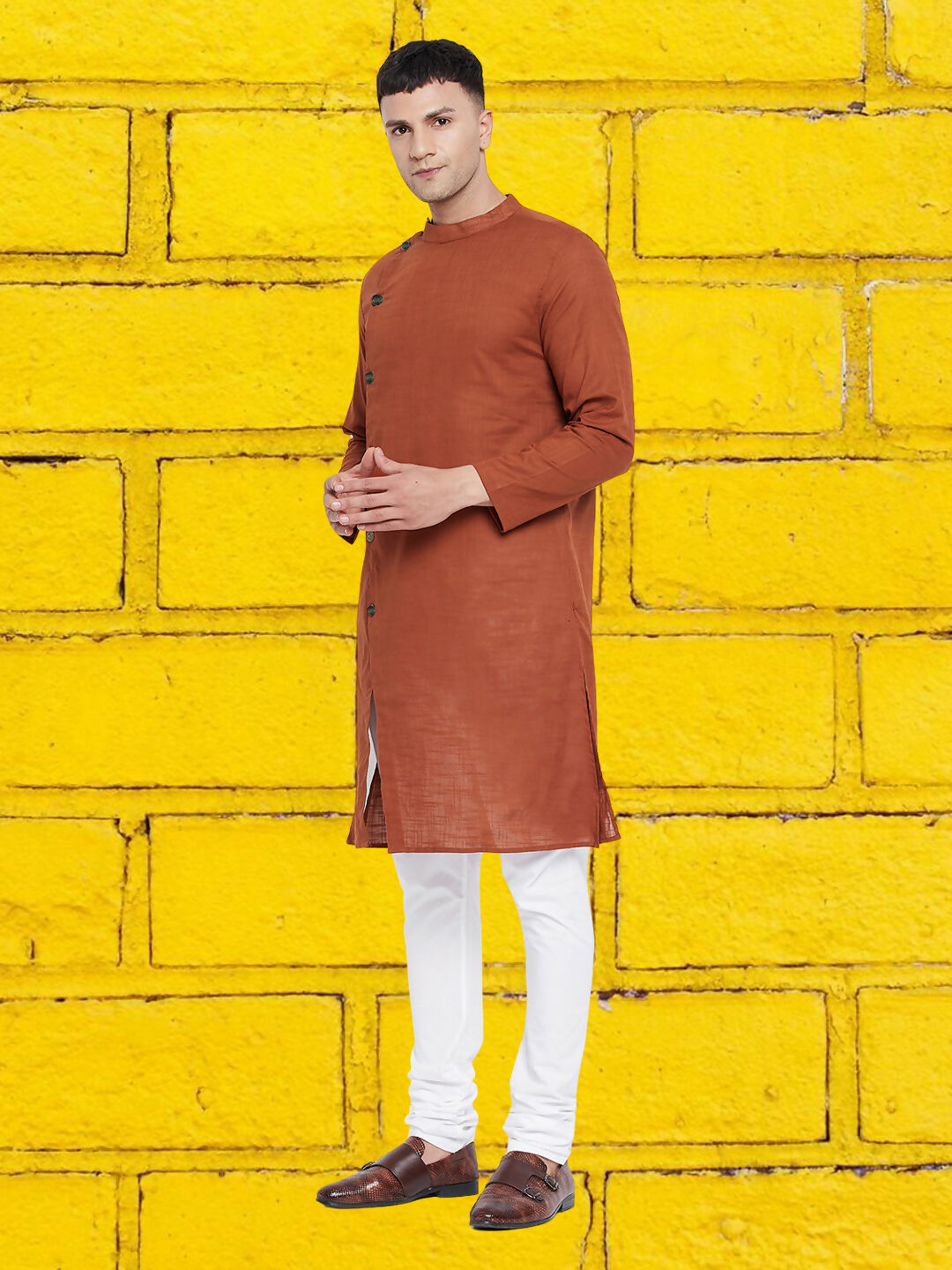 Even Apparels Men's Asymetrical Brown Sherwani Kurta | Grocsy
