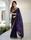 Lorenvalley Fashion Purple Rangoli Silk with Coding Sequence and Multi Lace Work Saree with Blouse | Grocsy