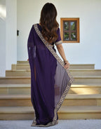 Lorenvalley Fashion Purple Rangoli Silk with Coding Sequence and Multi Lace Work Saree with Blouse | Grocsy