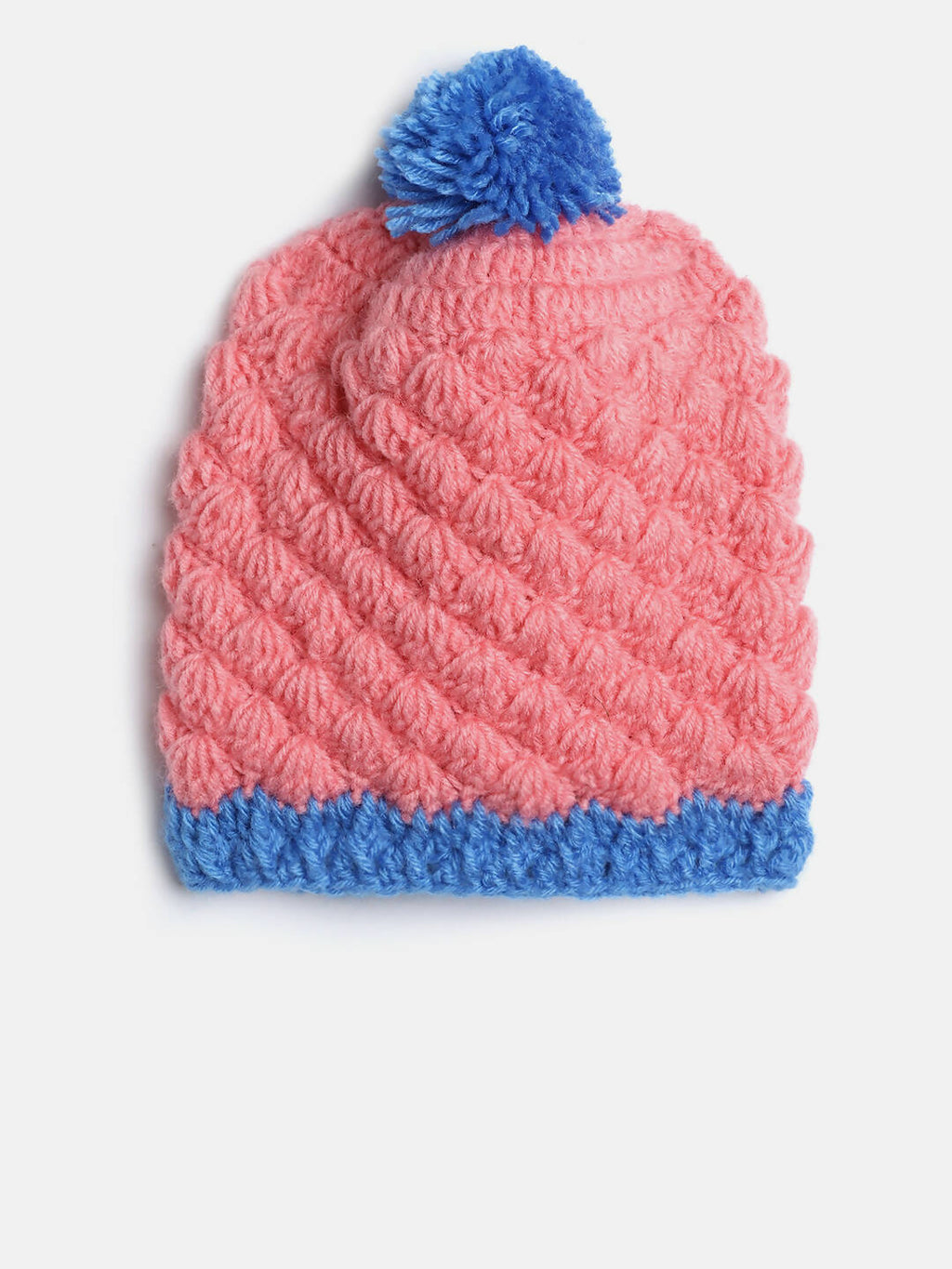 Chutput Kids Woollen Hand Knitted Pom Pom Design Cap - Pink | Grocsy